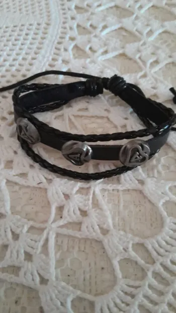 Bracelet pour homme en cuir noir , as de pique