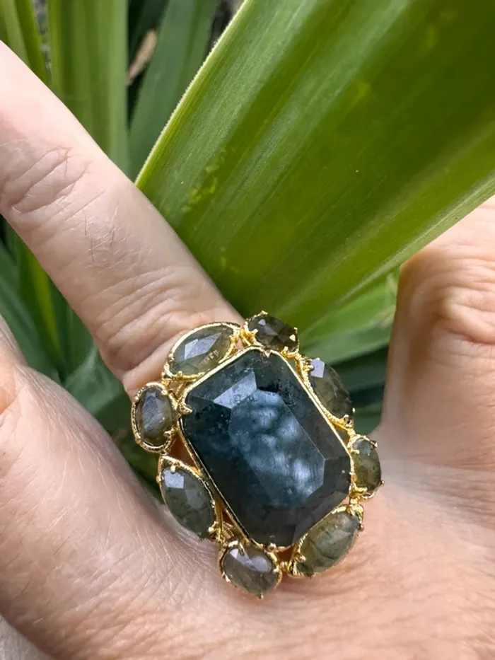 Grosse bague habaha paris labradorite acier inoxydable or réglable - photo numéro 5