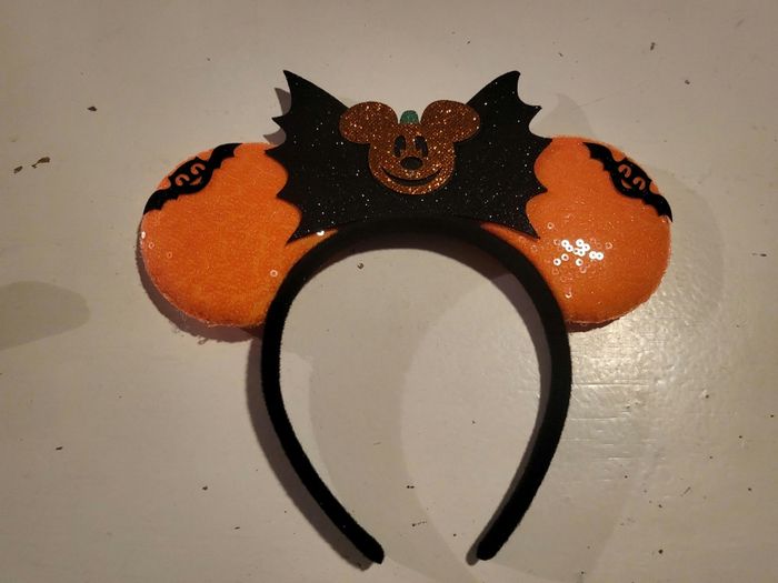 Serre tête oreille ears style Disney Mickey chauve souris Halloween a paillettes orange - photo numéro 2