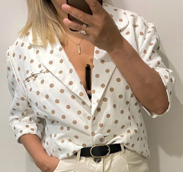 Veste blazer à pois beige - Pierre Balmain Taille 42-44 - photo numéro 2