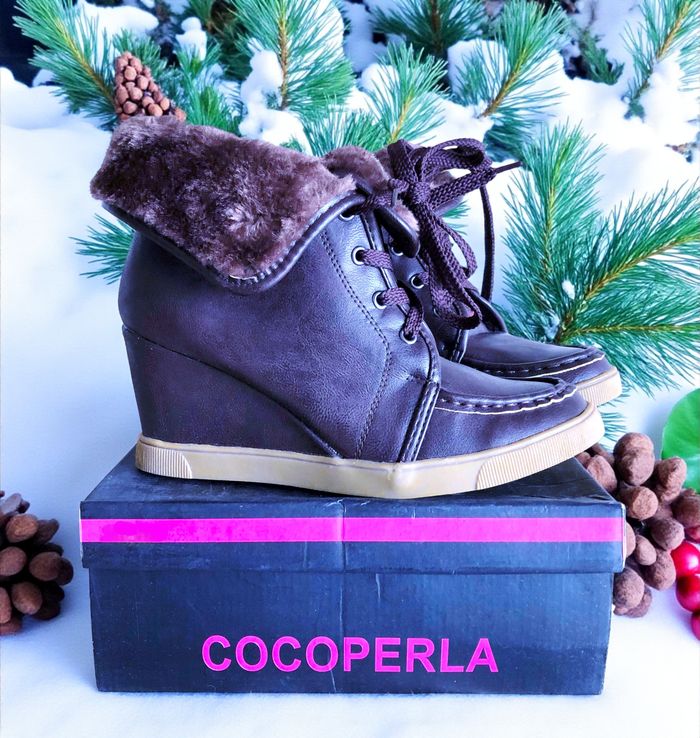 COCOPERLA - NEW - BOTTILLONS A LACETS FEMME CHOCOLAT REVERS FAUSSE FOURRURE 38