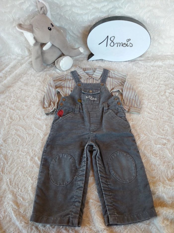 Ensemble (salopette velours+chemise) Garçon 18 mois Arty Baby Dpam