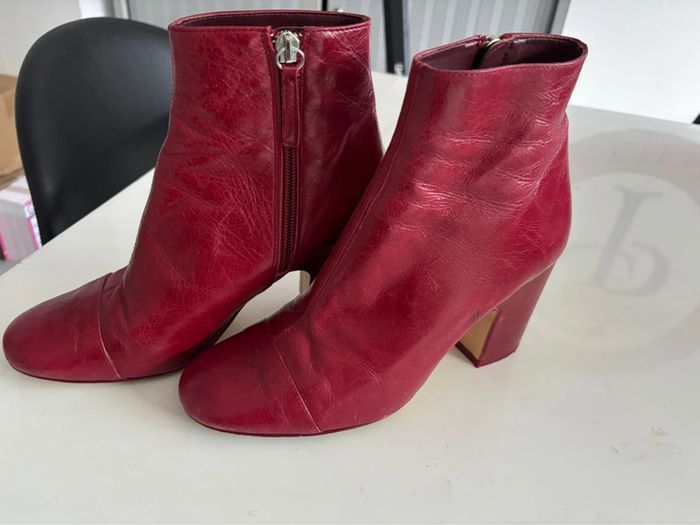 Bottine en cuir rouge Zara à talons carré taille 38 - photo numéro 3