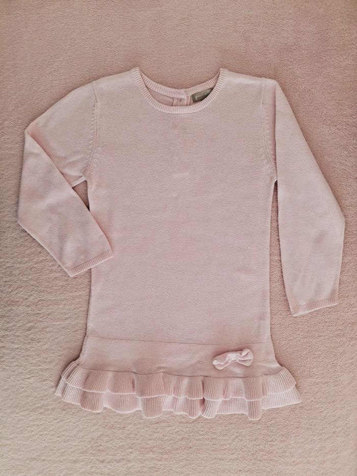 Robe manches longues en maille de coton rose clair Grain de Blé 3 ans avec volants