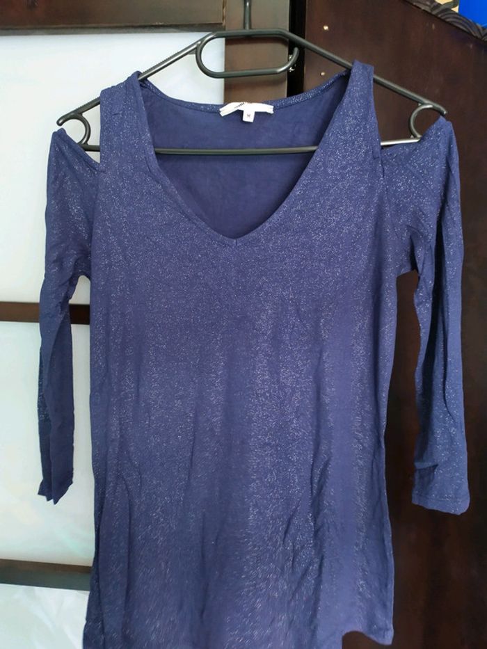 T-shirt ML bleu paillettes