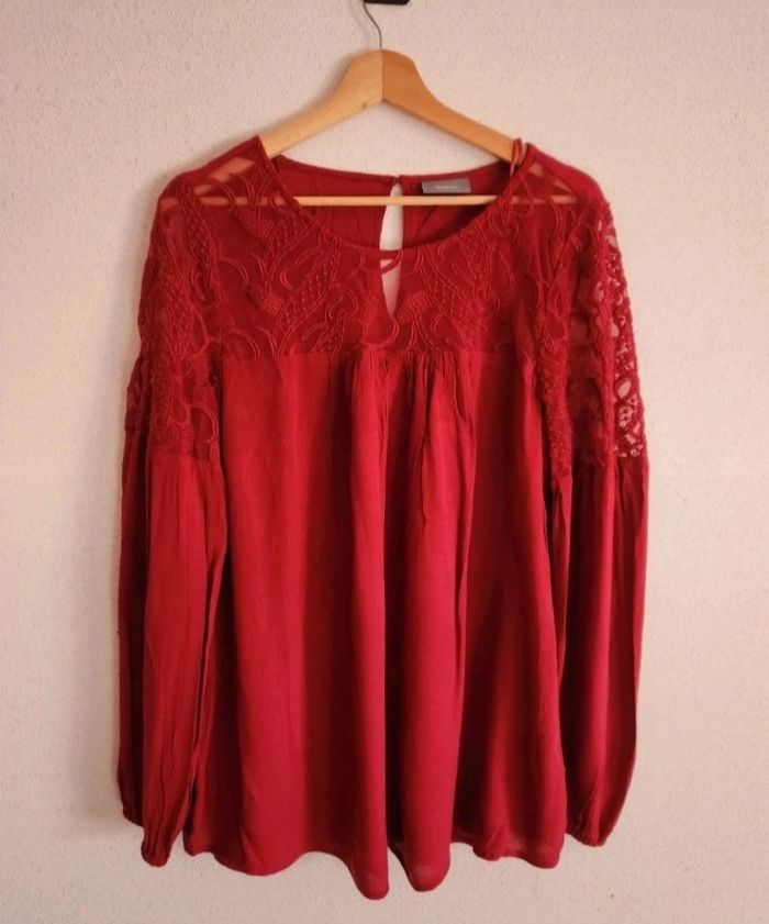 Blouse bordeaux fluide – Empiècements transparents – Taille 42 – C&A Yessica – Bon état - photo numéro 2