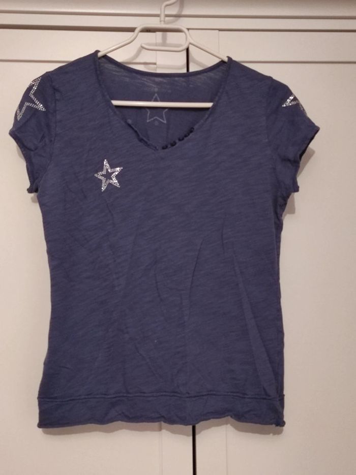 Tee Shirt bleu avec décoration étoiles - Cache Cache