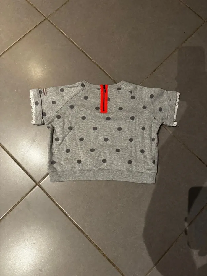 Pull / Sweat manches courtes - Catimini - Fleurs / Points - Gris, rose, jaune, orange & vert - 6 ans - photo numéro 3