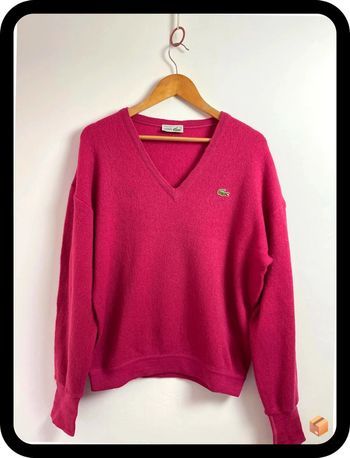 Pull Lacoste vintage – Taille 5 – Fuchsia – 100 % laine – Homme