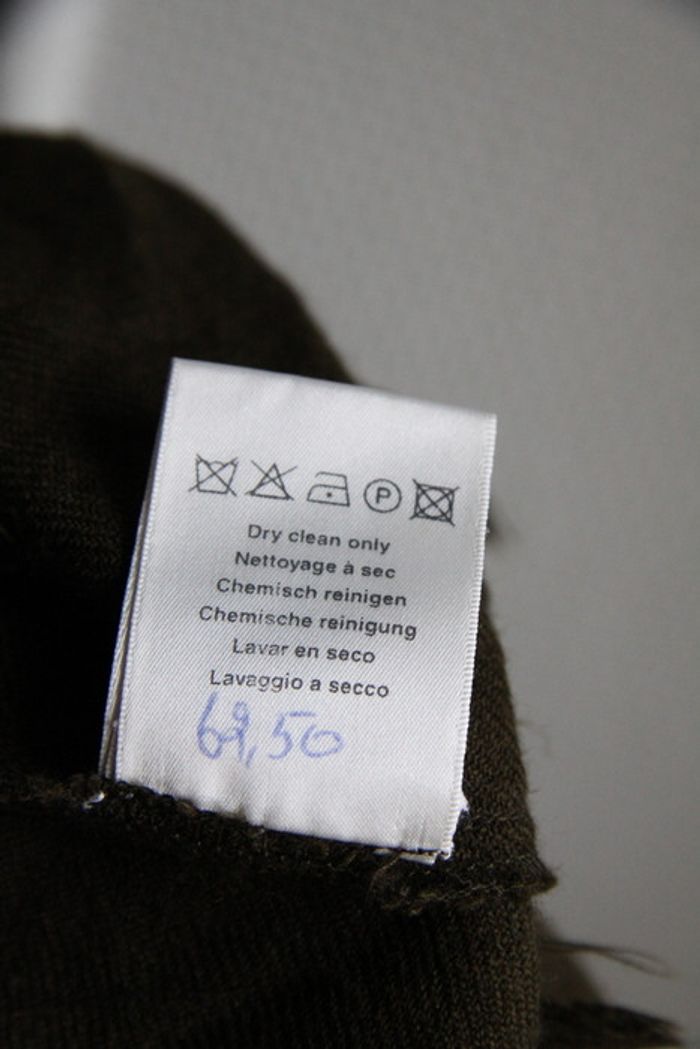 100% laine fine, top hippie kaki cintré et brodé, à franges - photo numéro 3