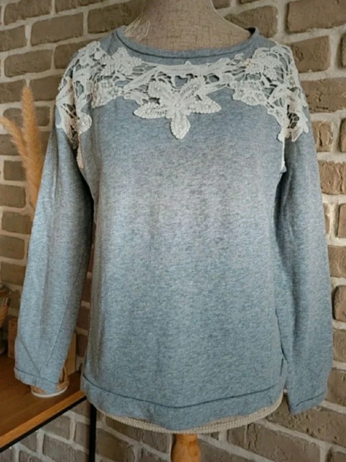 Sweat gris à dentelle blanche La Redoute S 36 - photo numéro 5