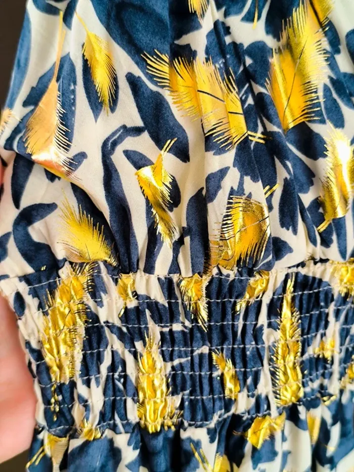 Robe longue imprimée tropicale bleue marine et beige femme 40/42 - photo numéro 11