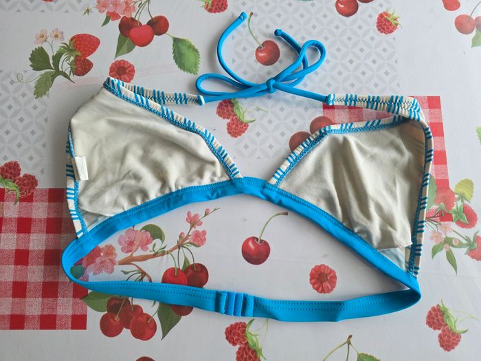MAILLOT BAIN FILLE 👧 RAYÉ BLEU TURQUOISE/BLANC TAILLE 36 MARQUE TEX - photo numéro 6