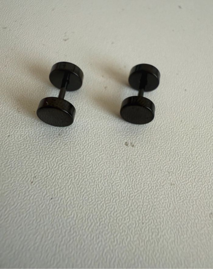 Boucles d’oreilles homme acier inoxydable noir ronde simple - photo numéro 6