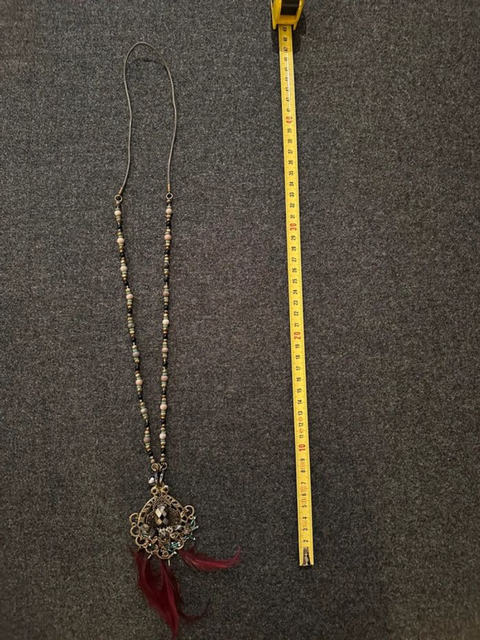 Sautoir collier long pendentif et plumes - photo numéro 7