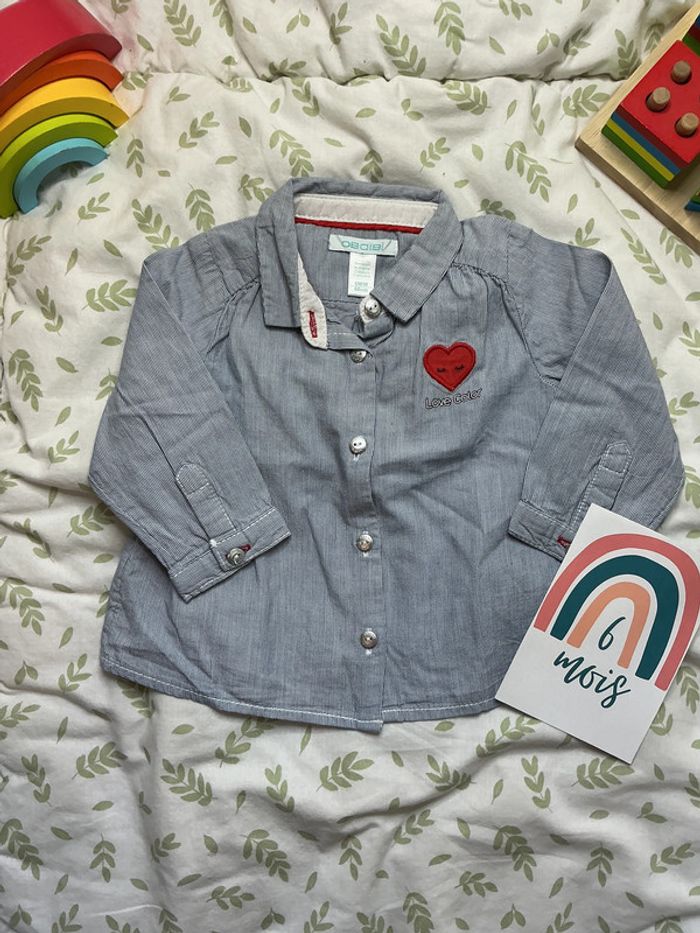 chemise manches longues rayé bleu et blanc 6 mois obaibi - photo numéro 2