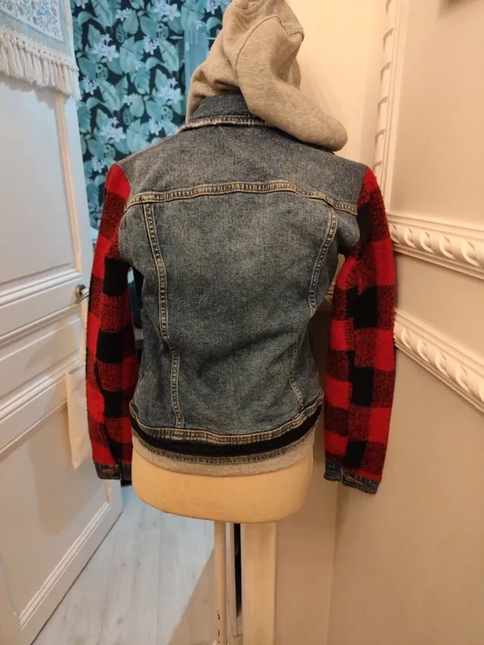 Veste jean laine à capuche Desigual XS bleu et rouge - photo numéro 4