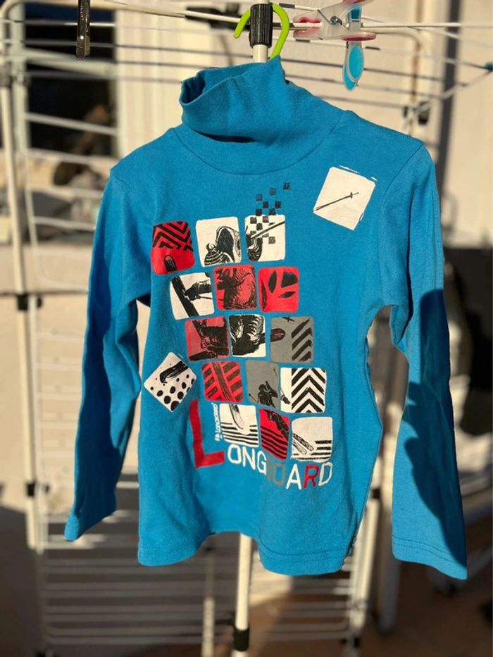 T shirt manche longue col roulé bleu turquoise - photo numéro 2