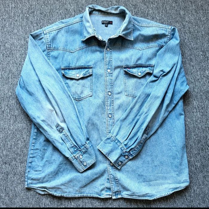Chemise en Jean Homme Exit – Style Western – Délavage Bleu Clair – Taille L Vintage