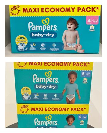 🔹 Mix Packs Pampers Baby-Dry (Taille 4 et 5) Maxi Economy – 296 couches – Neufs scellés