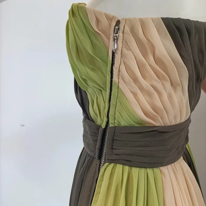 Robe bustier plissée Nougat London beige vert marron taille 38 cocktail été A100 - photo numéro 7