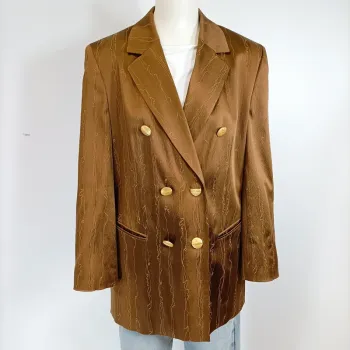 Veste longue satinée marron à double boutonnage - Taille 40 - Dino Valiano - A424