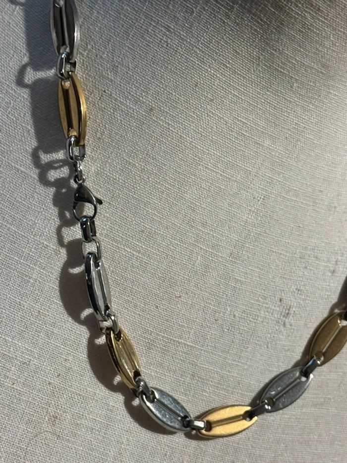 Collier homme épais acier inoxydable or et argent - photo numéro 2