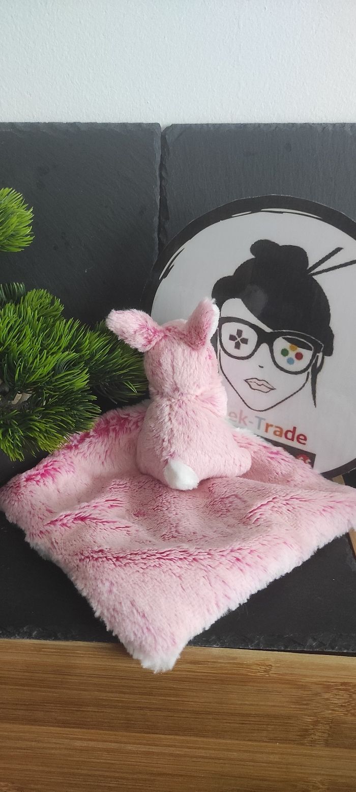 doudou lapin dani creation mouchoir rose blanc doux fourrure - photo numéro 2