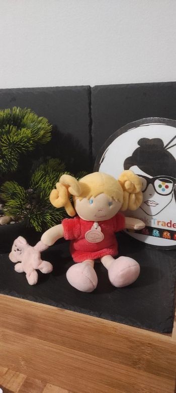 doudou et compagnie peluche dc2771 demoiselles blonde ours rose jaune Robe Bleu