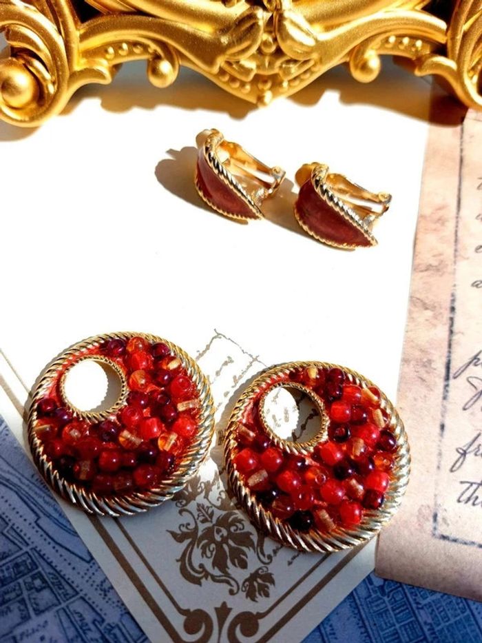Paire de boucles d'oreilles à clip vintage 2en1 - photo numéro 4