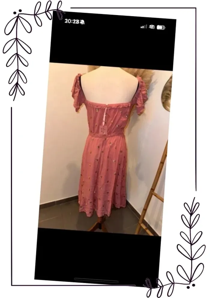 Robe d’été bohème vieux rose à sequins doré neuve - photo numéro 7