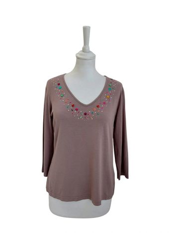 T-shirt manches longues avec strass colorés col v taille M