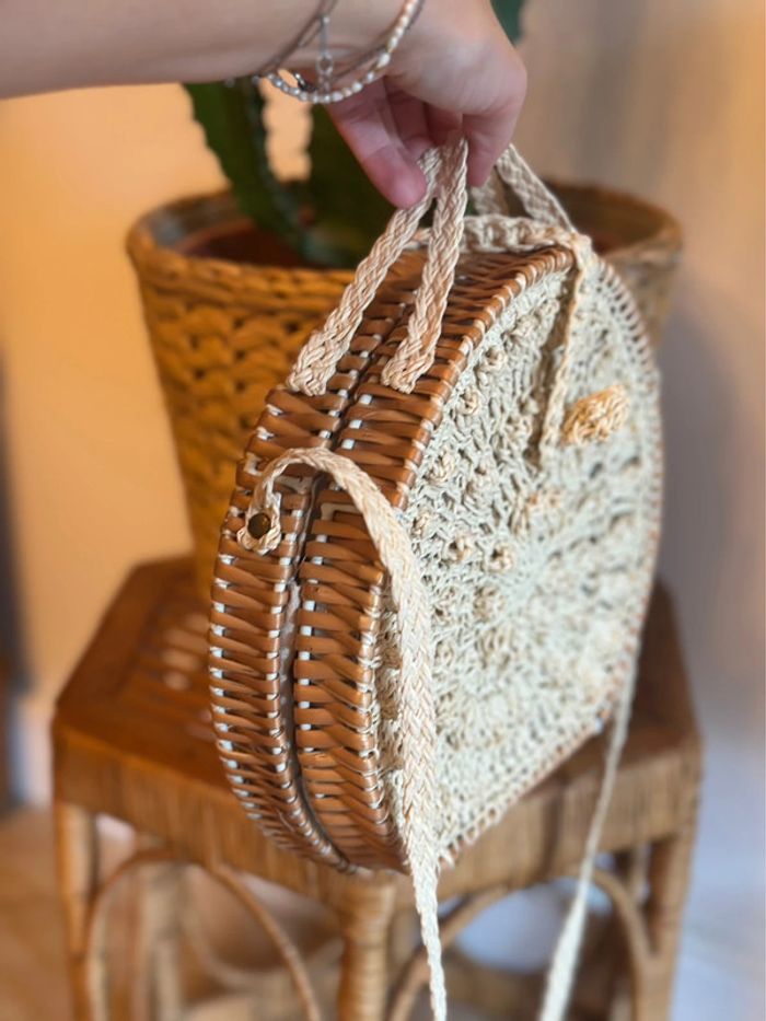 Sac bandoulière rond macramé fait main - photo numéro 5