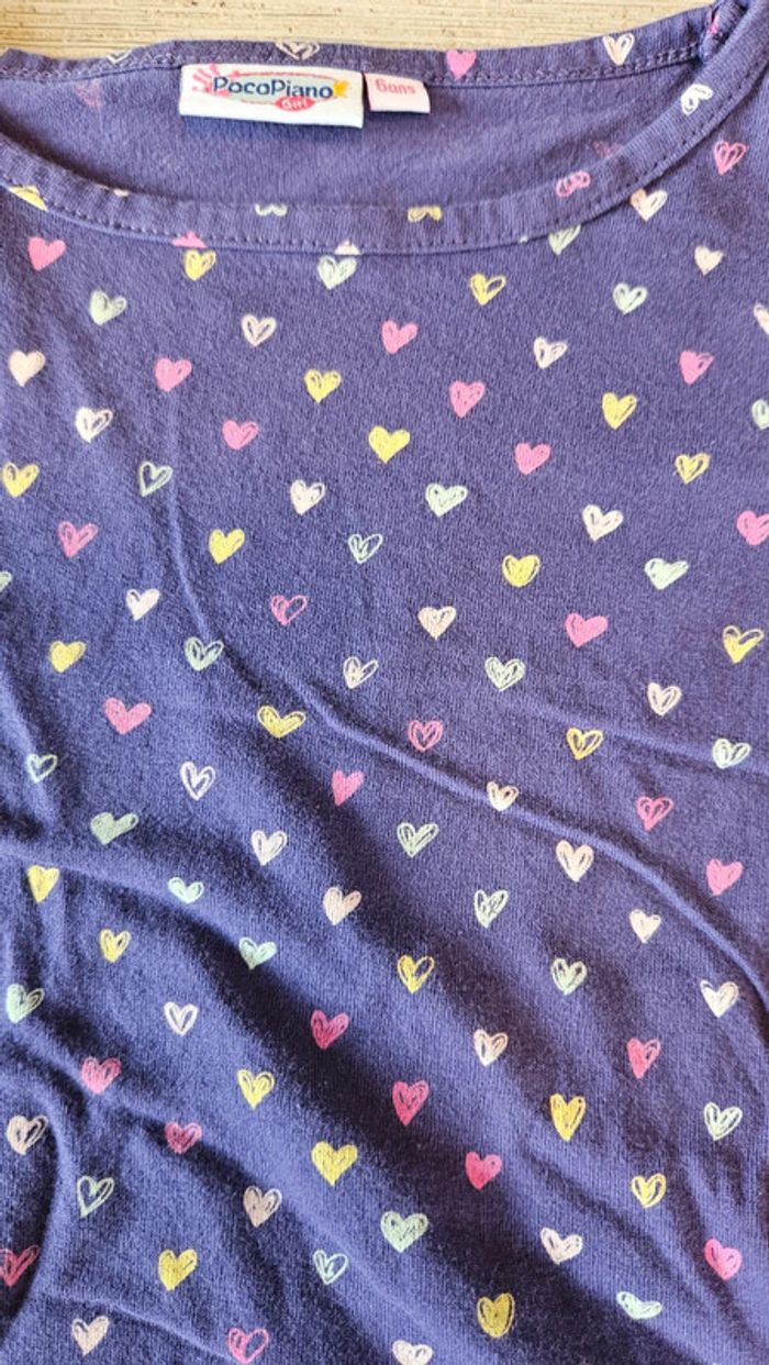 T shirt mauve avec des cœurs, manches longues, PocoPiano, 6 ans - photo numéro 4