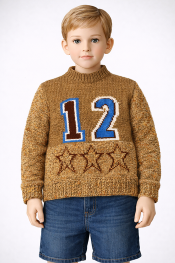 Pull marron et chiné tricoté main taille 12 ans lavable machine Phildar neuf