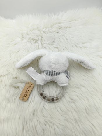 Hochet Lapin blanc et gris Pommette