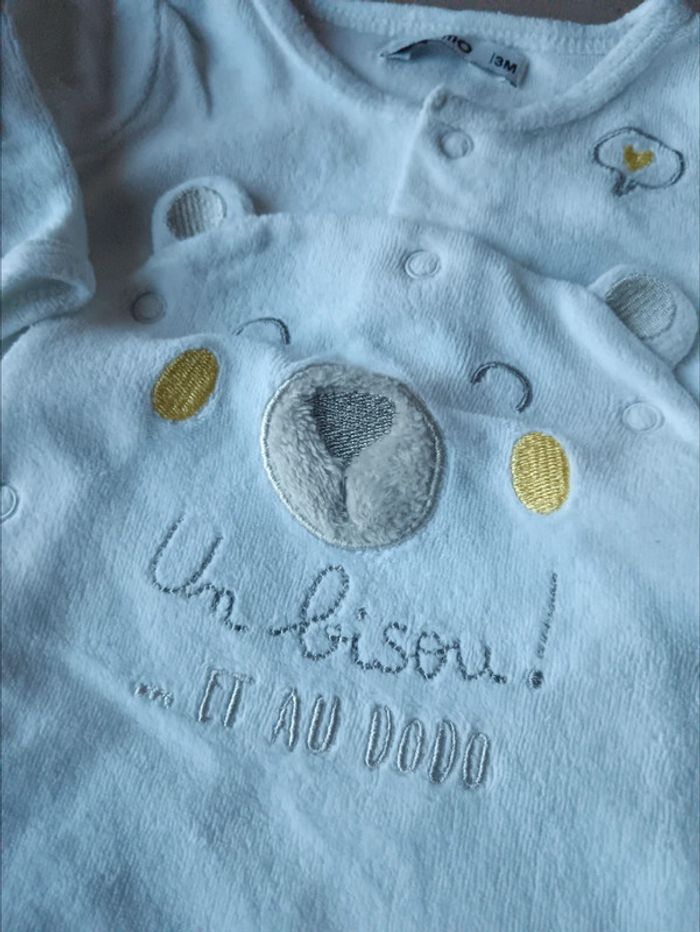 Pyjama grenouillère un bisou et au dodo ours 3 mois - photo numéro 2