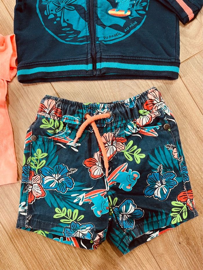 Taille 9 mois ensemble 4 pièces garçon DPAM bleu marine et orange fluo * surf * 💙 - photo numéro 4