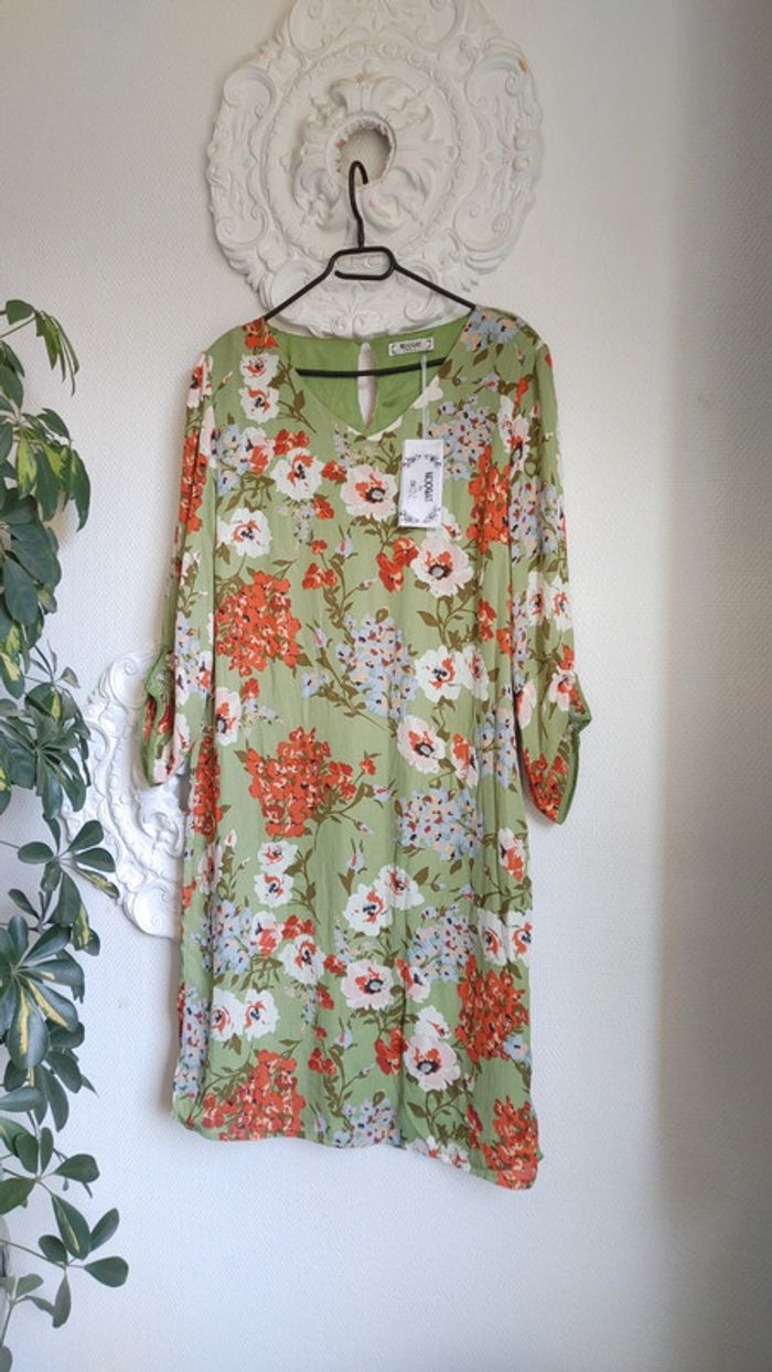 Magnifique robe verte orange fleurie neuf - photo numéro 2