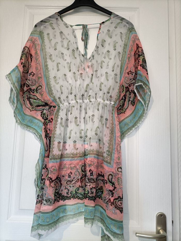 Robe de plage M-L blanc vert rose - photo numéro 3