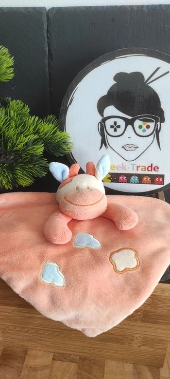 Doudou plat vache girafe orange nuage doukidou bleu jaune Dou Kidou Carré Plat