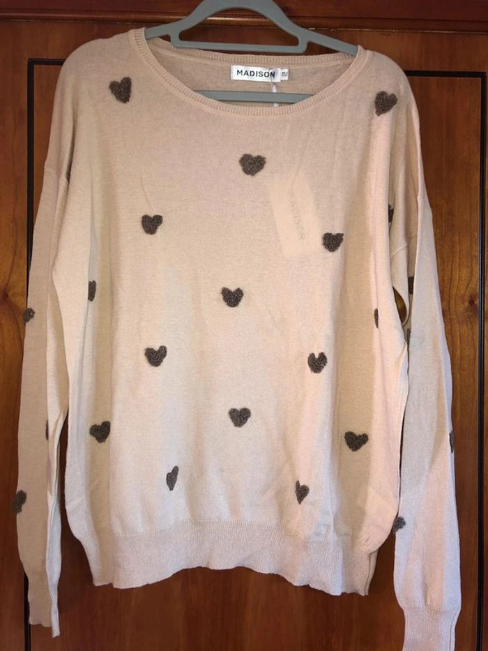 Pull beige cœurs taille unique Madison