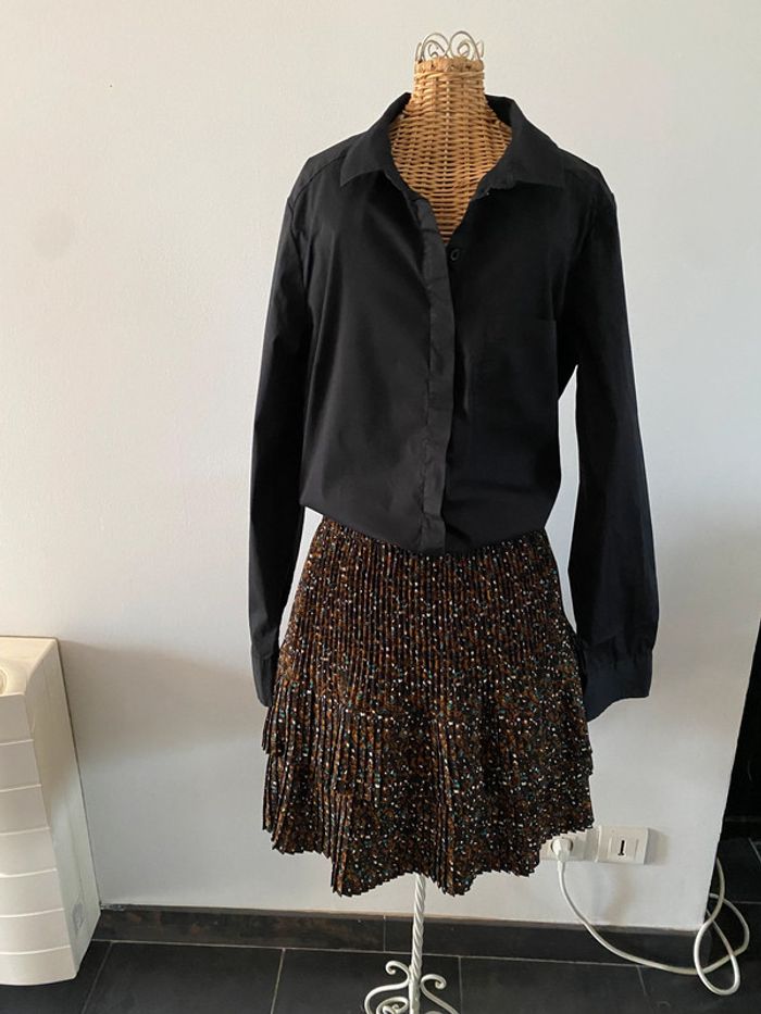 Jupe Promod plissée marron noire crème et bleu à volants taille 38 - photo numéro 15