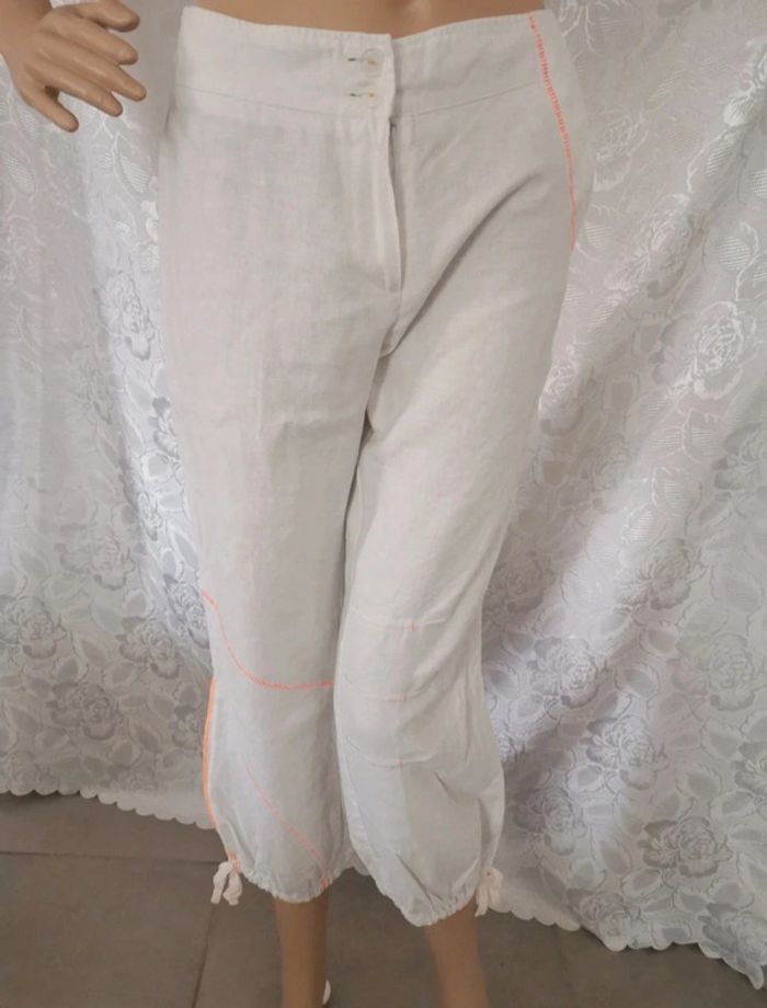Pantacourt en lin blanc et orange – Taille 36. La Mode Est À Vous - photo numéro 4