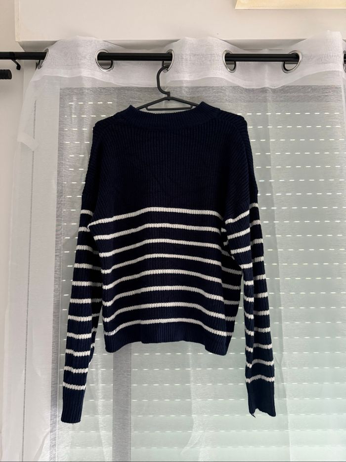 Pull marinière bleu foncé et blanc avec col zippé - Taille M - Neuf jamais porté - photo numéro 2
