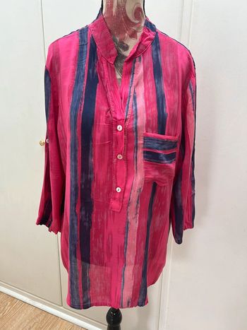 Tunique blouse chemisier rose violet en viscose vintage - été manches 3/4 - taille 40