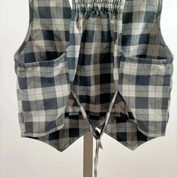 Gilet à carreaux cintré Fishbone taille M sans manches style preppy A1444 - photo numéro 11