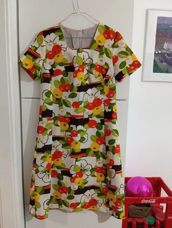 Robe vintage 70's handmade fruits multicolore taille 40