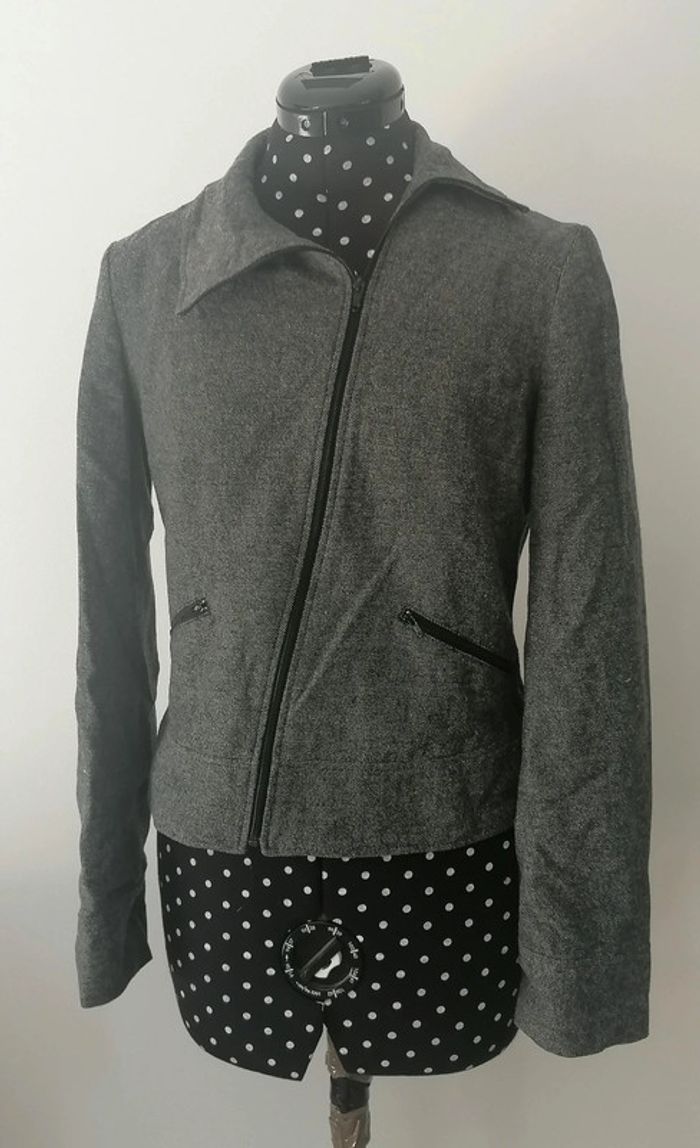 Veste / Blazer en laine gris foncé Taille 38 Promod - photo numéro 8
