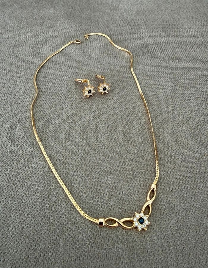 Parure collier et boucles d'oreilles doré avec pierres vintage - photo numéro 7